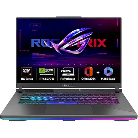 ASUS ROG Strix G16, AMD Ryzen 9 8940HX Gaming Laptop (RTX 5070 Ti/140W TGP/16GB RAM/1TB SSD/FHD+/16"/165Hz/90WHrs/Windows 11/M365 Basic (1Year)*/Office Home 2024/Eclipse Gray/2.5 Kg) G614PR-RV032WS